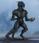 anthro blue_body blue_scales digitigrade featureless_crotch horn male nude scales scar solo standing tan_body tan_scales athavan dune_(series) hazer_wan-jafaar alien bumi_(species) lizard reptile scalie absurd_res hi_res