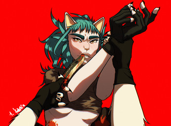 anthro anthro_pov blood blood_on_clothing blood_on_hand blood_on_object blood_on_weapon blue_hair blush blushing_at_viewer bodily_fluids claws clothed clothing duo eyebrows eyelashes eyeliner faceless_character faceless_male female first_person_view fur hair handwear holding_melee_weapon holding_object holding_weapon holding_wrist holding_wrists knife knife_play long_hair looking_at_viewer lying makeup male male/female melee_weapon mitten_hands mittens nude object_in_mouth on_back partially_clothed restraints simple_background smile submissive teeth topwear weapon weapon_in_mouth white_body white_fur yellow_eyes coca coca_meza requiem_etsu domestic_cat felid feline felis mammal 2024 colored digital_drawing_(artwork) digital_media_(artwork) hi_res shaded signature