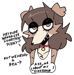 anthro asking_viewer black_eyelids black_eyeshadow black_text breasts brown_hair clothed clothing collar collarbone eyelashes eyeshadow female female_anthro hair half-closed_eyes looking_at_viewer makeup narrowed_eyes nipple_outline no_bra shirt simple_background solo t-shirt talking_to_viewer teeth text topwear white_background white_clothing white_sclera white_shirt white_topwear xarop77 fifi_(xarop77) border_collie canid canine canis collie domestic_dog herding_dog mammal pastoral_dog sheepdog 2026 digital_drawing_(artwork) digital_media_(artwork) english_text