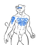 abs animal_genitalia anthro balls fully_sheathed genitals looking_at_viewer male muscular muscular_anthro muscular_male nude sheath simple_background solo tattoo white_background efenrai felid mammal pantherine 5:6