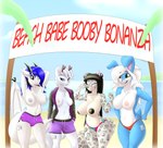 anthro beach big_breasts bikini bikini_shorts bottomwear breast_size_difference breasts clothing female group hoodie membrane_(anatomy) membranous_wings nipples panties seaside shorts swimwear tail topwear two-piece_swimsuit underwear wings booponies conditional_dnp mythology canid canine deer domestic_cat dragon felid feline felis fox lagomorph leporid mammal mythological_creature mythological_scalie pantherine rabbit scalie snow_leopard absurd_res hi_res