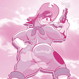 anthro back_muscles big_butt boots bottomless butt clothed clothing cowboy_hat footwear gloves grin gun hair half-closed_eyes handwear hat headgear headwear male monotone_body mostly_nude muscular muscular_male musk narrowed_eyes ranged_weapon scarf shoes sky skyscape smile solo thick_thighs topless weapon ducknpluck holester equid equine mammal 1:1 black_and_white hi_res monochrome