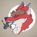 blue_ears cigarette eyes_closed human_hair male red_body smile smoke smoke_from_mouth smoking smoking_cigarette solo unknown_artist holly_(ortiz) canid canine fox mammal 1:1 hi_res