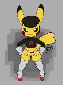 anthro anthrofied boots breasts clothed clothing crop_top eyelashes female female_anthro flat_chested footwear gloves hand_on_hip handwear hat headgear headwear high_heels legwear micro_panties midriff panties platform_footwear platform_heels pokemorph red_cheeks shirt shoes skimpy small_breasts smile solo sweater thick_thighs thigh_boots thigh_highs topwear turtleneck underwear wide_hips yellow_body wayesh nintendo pokemon team_rocket grunt_(pokemon) rocket_grunt generation_1_pokemon pikachu pokemon_(species) 2025 dated hi_res signature