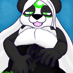 anthro black_body black_clitoris black_fur black_nose blush bodily_fluids breasts clitoris female fur fur_markings genital_fluids genitals green_eyes hair markings masturbation nipples nude round_ears simple_background slightly_chubby solo split_form vulva white_body white_fur white_hair lunarpanda8686 mika_(lunarpanda8686) aquatic bear giant_panda mammal merfolk 1:1