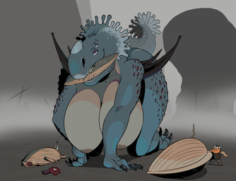 all_fours anthro anthrofied armor big_breasts biped boat breasts claws facial_horn female female_anthro grey_body grey_scales headgear helmet horn huge_breasts hyper hyper_breasts macro macro_anthro macro_female multi_eye nipples non-mammal_breasts non-mammal_nipples nose_horn nude object_in_mouth scales sharp_teeth solo tail teeth toe_claws vehicle viking watercraft arttukorppu dreamworks how_to_train_your_dragon mythology dragon human mammal mythological_creature mythological_scalie red_death_(httyd) scalie colored hi_res