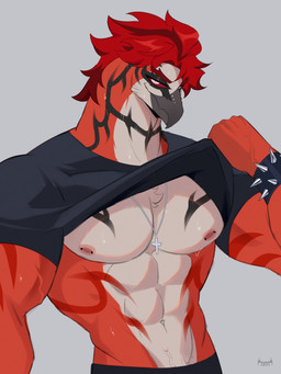 abs beak cross cross_necklace eyebrows jewelry looking_at_viewer male navel necklace nipples pecs solo klaus_bloodstein avian bird 3:4 absurd_res hi_res