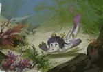 amazing_background ambiguous_gender anthro blush blush_lines detailed_background hair looking_up nude_anthro open_mouth plant rock sand seaweed slime solo swimming tail underwater water gutted_(artist) ambiguous_species marine 2024 detailed