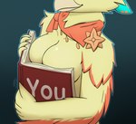 anthro book breast_squish breasts female smile solo squish mopckie book_and_boob brawlhalla munin_(brawlhalla) avian hi_res