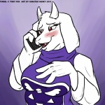 anthro bar_phone blush breasts cellphone clothing electronics fangs female flirting fur hand_above_breast hand_on_own_breast horn phone red_eyes robe smile solo teeth white_body white_fur ignatius_husky undertale undertale_(series) toriel boss_monster_(undertale) bovid caprine mammal 1:1 digital_media_(artwork)