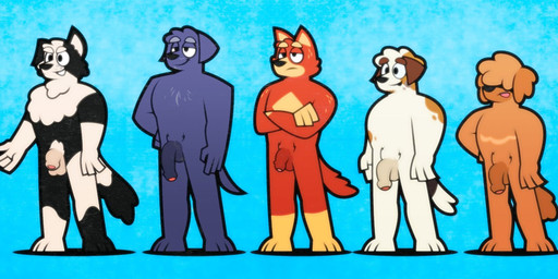 3_toes 4_fingers aged_up anthro anthrofied balls black_arms black_body black_ears black_feet black_legs black_nose black_tail blep blonde_eyebrows blue_arms blue_balls blue_body blue_eyelids blue_feet blue_fur blue_hair blue_hands blue_legs blue_penis blue_tail body_hair brown_arms brown_balls brown_body brown_ears brown_eyebrows brown_feet brown_fur brown_hair brown_hands brown_legs brown_penis brown_snout brown_tail cheek_tuft chest_hair chest_markings comparison crossed_arms crotch_tuft diamond_(marking) eyebrows facial_hair facial_tuft feet fingers flaccid fluffy fluffy_chest fluffy_ears fluffy_hair fluffy_tail foreskin frown fur genitals glans gloves_(marking) greying_hair group hair hair_over_eyes hand_on_hip head_tuft humanoid_genitalia humanoid_penis leg_markings lineup male markings multicolored_arms multicolored_body multicolored_fur multicolored_hair multicolored_legs multicolored_tail nude nude_anthro penis pink_glans plantigrade pointy_ears pose red_arms red_balls red_body red_ears red_eyelids red_fur red_hair red_legs red_penis red_tail simple_background smile socks_(marking) spots spotted_markings standing tail teeth thin_tail toes tongue tongue_out tuft white_arms white_balls white_body white_chest white_eyebrows white_feet white_hair white_hands white_legs white_penis white_tail yellow_feet yellow_hands yellow_snout pbscddc bluey_(series) dougie_(bluey) jack_russell_(bluey) jean-luc_(bluey) mackenzie_(bluey) rusty_(bluey) australian_kelpie bird_dog border_collie canid canine canis cavalier_king_charles_spaniel cavapoo collie domestic_dog herding_dog hunting_dog jack_russell_terrier labrador mammal mixed_breed pastoral_dog poodle retriever sheepdog spaniel terrier toy_dog hi_res