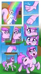 anthro_to_feral detailed_background female happy_transformation nude rainbow solo transformation sinligereep hasbro my_little_pony earth_pony equid equine horse mammal pony rodent sciurid tree_squirrel hi_res