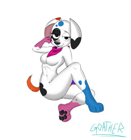 aged_up anthro female paint paws sitting solo suggestive_pose wyvern450 101_dalmatian_street 101_dalmatians disney da_vinci_(101_dalmatians) canid canine canis dalmatian domestic_dog mammal