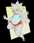 2023 4_fingers accessory alpha_channel anthro belly bodily_fluids bottomwear clea_(plantedpot) clothed clothing colored digital_drawing_(artwork) digital_media_(artwork) female fingers floppy_ears front_view full-length_portrait fur generation_8_pokemon grey_body grey_fur grey_hair hair headband hi_res highlights_(coloring) lagomorph looking_at_viewer lop_ears mammal navel_outline nintendo open_mouth plantedpot pokemon pokemon_(species) pokemorph portrait raboot red_highlights red_toes simple_background slightly_chubby slightly_chubby_anthro slightly_chubby_female smile solo sportswear sweat sweaty_face thick_thighs topwear transparent_background yellow_headband