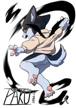 4_toes anthro bottomless clothed clothing feet jumping kemono male membrane_(anatomy) membranous_wings open_mouth open_smile pawpads pink_pawpads side_view simple_background smile solo sweater toes topwear wings yellow_eyes young pk_dragon_(artist) canid canine canis domestic_dog mammal hi_res signature