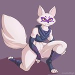 anthro bottomless breasts clothed clothing female fur genitals pussy simple_background solo white_body white_fur wrist_guards yellow_eyes cooliehigh teenage_mutant_ninja_turtles alopex arctic_fox canid canine fox mammal true_fox 1:1 hi_res