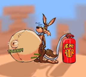 air_inflation air_tank anthro belly big_belly brown_body brown_fur butt desert feet fur hose hose_in_butt hose_in_mouth hose_inflation huge_belly inflated_belly inflation kneeling male muzzle_(object) muzzled navel navel_popping onomatopoeia outie_navel paws rumbling_stomach soles solo sound_effects tan_body tan_fur tan_soles text two_tone_feet wide_hips yellow_sclera scudmum acme looney_tunes warner_brothers wile_e._coyote canid canine canis coyote mammal 2025 colored colored_sketch digital_drawing_(artwork) digital_media_(artwork) hi_res shaded sketch