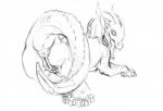 anus claws female feral genitals horn looking_at_viewer looking_back presenting pussy solo tail teeth tongue tongue_out scritt mythology dragon mythological_creature mythological_scalie scalie 2017 black_and_white monochrome sketch