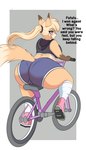 anthro bicycle big_breasts big_butt blonde_hair bottomwear breasts butt camel_toe clothing cycling dialogue female fluffy fluffy_tail footwear fur hair hoodie hotpants huge_butt inner_ear_fluff long_hair looking_back multicolored_body multicolored_fur outline pink_eyes ponytail rear_view riding_bike shorts slightly_chubby slightly_chubby_female socks solo tail talking_to_viewer tan_body tan_fur text tight_bottomwear tight_clothing tight_shorts topwear tuft underwear_outline vehicle yellow_body yellow_fur zelripheth kotone_(zelripheth) canid canine fox mammal absurd_res english_text hi_res