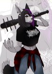 alternative_fashion anthro baseball_bat bat_(object) black_hair ear_piercing ear_ring facial_piercing female gauged_ear goth hair lip_piercing muscular muscular_anthro muscular_female piercing purple_hair ring_piercing solo ludexus wompix lorna_shore fan_character velika_(ludexus) canid canine canis domestic_dog husky mammal nordic_sled_dog spitz absurd_res hi_res