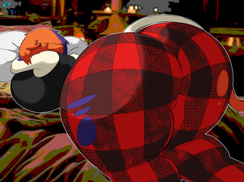 anthro bed big_breasts big_butt breast_expansion breast_squish breasts butt butt_expansion clothing expansion eyewear female fur furniture glasses hair hidden_eyes huge_breasts huge_butt lying lying_on_bed messy_hair on_bed on_front orange_body orange_fur purple_body purple_fur shirt sleeping solo speech_bubble squish tail tearing_clothing tight_clothing topwear torn_clothing wardrobe_malfunction zudofu epic_games fortnite meow_skulls calico_cat domestic_cat felid feline felis mammal absurd_res hi_res