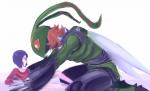 ambiguous_gender bed clothing duo furniture kneeling red_eyes spikes clocky_(artist) bandai_namco digimon ken_ichijouji arthropod digimon_(species) human insect mammal stingmon