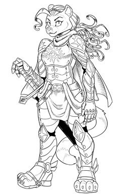 anthro armor belt clothing female footwear fur hair melee_weapon sandals shoes solo sword tail weapon daigaijin felid lion mammal pantherine 2:3 black_and_white hi_res monochrome