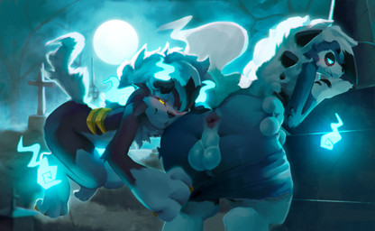 anthro balls blush bottomwear bottomwear_pull butt claws clothed clothing clothing_pull duo embarrassed flying fur genitals holding_butt looking_at_butt looking_back male male/male night presenting presenting_hindquarters shorts shorts_pull spread_butt spreading tail white_body white_fur zbernkastel nintendo pokemon canid canine generation_7_pokemon lycanroc mammal midnight_lycanroc pokemon_(species) absurd_res digital_media_(artwork) hi_res