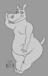 anthro belly big_belly big_butt blush bottom_heavy breasts butt featureless_breasts featureless_crotch female looking_away overweight slightly_chubby solo thick_thighs touching_nose touching_self wide_hips luminared dreamworks madagascar_(series) gloria_(madagascar) common_hippopotamus hippopotamid mammal absurd_res hi_res monochrome