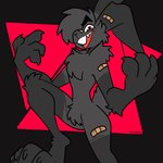 anthro arm_tuft band-aid band-aid_on_face band-aid_on_nose bandage bandage_on_face bandage_on_nose black_body black_fur cheek_tuft chest_tuft facial_tuft fangs fur grey_body grey_fur half-closed_eyes male narrowed_eyes open_mouth open_smile shoulder_tuft simple_background smile solo teeth tuft xing1 nick_(the_xing1) lagomorph leporid mammal rabbit 1:1 absurd_res hi_res