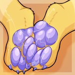 anthro bodily_fluids claws cum cum_on_feet cum_on_pawpads cum_string feet foot_fetish foot_focus fur genital_fluids glistening glistening_pawpads leg_markings male markings orange_background pawpads purple_claw purple_pawpads purple_toe_claws simple_background socks_(marking) solo toe_claws yellow_body yellow_fur yellow_paws maw_nsfw lenny_(chef_theia) animal_humanoid cat_humanoid domestic_cat felid felid_humanoid feline feline_humanoid felis humanoid mammal mammal_humanoid 1:1 absurd_res hi_res