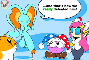 ambiguous_gender armless balls big_balls big_ears big_penis biped bipedal_feral black_eyes blue_background blue_eyes blush blush_lines blush_stickers casual_nudity clothed clothed_female clothing cum_dripping_from_penis cum_from_penis cute_fangs dialogue eyes_closed fangs female feral floating fool's_hat fur genitals glans group hair hat headgear headwear huge_balls huge_penis hyper hyper_genitalia hyper_penis levitation logo long_hair looking_at_another looking_at_genitalia looking_at_penis machine male notched_ear nude_male orange_body orange_fur orange_glans penis pink_hair purple_body saggy_balls scrotum_flap simple_background small_but_hung speech_bubble standing tail talking_to_another tan_body tan_skin teal_balls teal_body teal_fur teal_penis teeth text whiskers white_body white_fur chaosarts kirby_(series) nintendo elfilin marx_(kirby) rick_(kirby) susie_(kirby) alien chinchilla chinchillid cricetid hamster humanoid mammal robot robot_humanoid rodent starling_(kirby) waddling_head 2025 artist_logo digital_drawing_(artwork) digital_media_(artwork) english_text male_(lore)