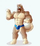 abs anthro biceps big_muscles bulge chest_tuft clothed clothing dessert food fur ice_cream male muscular muscular_anthro muscular_male pecs solo topless tuft underwear greydaboy canid canine canis domestic_dog mammal 2017 digital_media_(artwork) hi_res