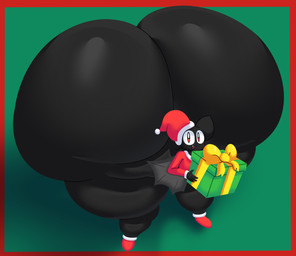 anthro big_butt black_body bottomless butt christmas_clothing christmas_headwear clothed clothing female footwear gift hat headgear headwear holidays huge_butt huge_hips huge_thighs hyper hyper_butt hyper_hips hyper_thighs open_mouth red_eyes santa_hat shoes solo sweater thick_thighs topwear wide_hips cyandrive98 christmas batt_the_bat bat mammal 2025 hi_res