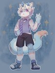 4_fingers 4_toes black_bottomwear black_clothing black_shorts bottomwear clothing feet fingers gradient_background kemono long_tail male necktie school_uniform shorts simple_background tail toes uniform young young_male ningning canid canine fox mammal 2022 3:4 hi_res