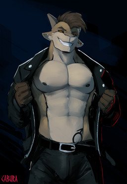 anthro black_clothing black_jacket black_nipples black_sclera black_topwear bottomwear brown_body brown_hair bulge clothing ear_piercing gender_symbol hair horn jacket looking_at_viewer male male_symbol nipples orange_eyes pants piercing solo symbol topwear yellow_eyes cabura sorin_(cabura) bovid caprine goat mammal 2022 hi_res