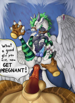 ambiguous_fluids anal animal_genitalia animal_penis balls belt blep blush bodily_fluids bound butt butt_grab clothing collar collar_tag colored_nails cum duo equine_genitalia equine_penis eyewear feathered_wings feathers feet femboy foot_grab forced forced_to_breed genital_fluids genitals glasses hand_on_butt horn knot legwear male male/male markings nails paw_grab paws penis scales simple_background size_difference stockings text thigh_highs tongue tongue_out wings lavaar mythology lavaar_(character) dragon mythological_creature mythological_scalie scalie absurd_res english_text hi_res shaded
