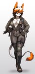 2022 absurd_res anthro armor breasts canid canid_demon canine cleavage clothed clothing demon digital_media_(artwork) emily_asimov fan_character female fur gloves gun handwear headgear hellhound hellhound_(lapfox_trax) helmet hi_res horn lapfox_trax mammal military_uniform mp5 multicolored_body multicolored_fur mythological_canine mythological_creature mythology pgm300 plantigrade ranged_weapon signature simple_background smile solo uniform unknown_species walking wavy_mouth weapon white_background