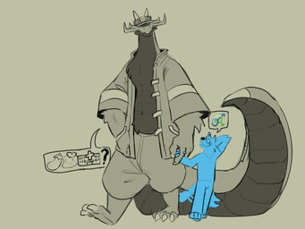 3_toes abs anthro baseball_cap bottomwear claws clothed clothing coat duo feet fur hand_holding hand_in_pocket hat headgear headwear holding_finger horn long_neck male male/male open_clothing open_coat open_topwear pants pockets propositioning requesting scales sex_request size_difference sweatpants tail tail_motion tailwag toe_claws toes topwear walking kingkuga bandai_namco digimon mythology briggsy_(kingkuga) canid canine digimon_(species) dragon furred_dragon furred_scalie mammal mythological_creature mythological_scalie scalie hi_res