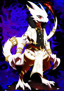 3_toes 4_fingers accessory albino anthro arm_jewelry belt belt_buckle black_clothing bottomwear brooch buckle claws cloak clothing collared_shirt colored_fire eyeliner fangs feet finger_claws fingers fire flaming_tail fur_collar furgonomics gem horn horn_jewelry jewelry legwear loincloth looking_at_viewer makeup male pupils red_body red_clothing red_eyes red_scales ring ring_(jewelry) scales shirt slit_pupils smile solo stockings tail tail_accessory tail_jewelry tail_ring teeth thigh_highs thigh_window toe_claws toes topwear white_body white_clothing white_scales shadowsoulful nintendo pokemon aghanashi_(shadowsoulful) fan_character charmeleon generation_1_pokemon lizard pokemon_(species) reptile scalie absurd_res cel_shading hi_res lineless shaded