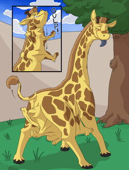 after_vore belly duo female feral outside plant rear_view tree vore yellow_body dweet-tea mythology archteryx avian giraffe giraffid gryphon mammal mythological_avian mythological_creature 2020 hi_res