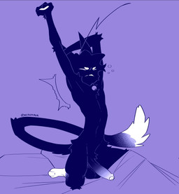 anthro balls bedding bell blanket bubble erection eyes_closed femboy fluffy foreskin fur genitals glowing glowing_body glowing_fur glowing_genitalia glowing_penis male morning_wood nude paws penis purple_body purple_fur saggy_balls skinny slim small_waist solo stretching stretching_arms tail unretracted_foreskin waking_up white_body white_fur nerunaur noir_(noirzvault) domestic_cat felid feline felis mammal hi_res