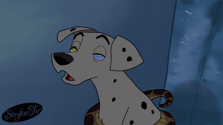 black_spots coiling duo female feral fur hypnosis hypnotic_eyes male male/female markings mind_control offscreen_character offscreen_male restrained scales spots spotted_body spotted_ears squeezed tear_trough white_body white_fur strykertv 101_dalmatians disney junglebook the_jungle_book kaa_(jungle_book) perdita canid canine canis dalmatian domestic_dog mammal python reptile scalie snake 16:9 2d_animation animated frame_by_frame hi_res widescreen