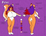 abstract_background anthro back_boob belly big_breasts big_butt black_nose breasts butt countershading fangs featureless_breasts featureless_crotch female front_view hair hair_over_eye huge_breasts long_hair naturally_censored nude one_eye_obstructed orange_body purple_eyes purple_hair rear_view red_hair simple_background solo tail teeth text textured_background white_belly spazzykoneko fyxe canid canine canis domestic_dog husky hybrid mammal nordic_sled_dog spitz digital_media_(artwork) english_text model_sheet