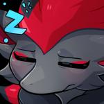 1:1 alpha_channel ambiguous_gender anthro blitzdrachin conditional_dnp emote eyes_closed generation_5_pokemon low_res nintendo pokemon pokemon_(species) reaction_image semi-anthro simple_background sleeping solo tired transparent_background zoroark