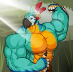 abs anthro big_muscles clothed clothing huge_muscles hyper hyper_muscles male muscular muscular_anthro muscular_male pecs solo topless rocket_(artist) breath_of_the_wild nintendo the_legend_of_zelda kass_(tloz) avian bird rito hi_res