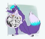 anthro anthro_pred belly big_belly black_eyes black_nose blue_eyes blue_hair blush duo embarrassed fur hair holding_belly internal leaning_on_wall looking_pleasured male male/male male_pred male_prey nude organs purple_body purple_fur same_size_vore simple_background soft_vore standing stomach tail vore white_body white_fur doublecue_cuedouble mox_(antillion123) arthropod canid canine fox insect lepidopteran mammal moth 2023 hi_res