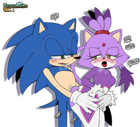 anthro balls big_butt blue_body blush blush_lines breasts breath butt clothed clothing dipstick_tail duo fangs female forehead_gem fur gem genitals gloves green_eyes handwear looking_pleasured lying male male/female markings narrowed_eyes on_back panting penetration purple_body purple_fur seductive sex short_tail simple_background speech_bubble tail tail_markings teeth text tongue tongue_out yellow_eyes pepamintop sega sonic_the_hedgehog_(series) blaze_the_cat sonic_the_hedgehog domestic_cat eulipotyphlan felid feline felis hedgehog mammal 2023 hi_res