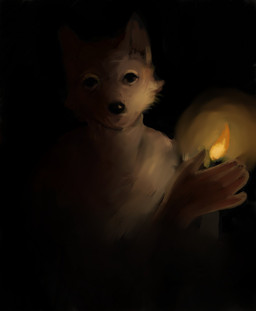 anthro candle candlelight clothed clothed_anthro clothed_male clothing darkness ears_up fur holding_candle holding_object light looking_at_viewer male solo sweater topwear white_clothing white_sweater white_topwear yellow_body yellow_fur reynard_goodfellow hi_res