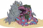 dreadlocks feral looking_at_viewer lying male on_front open_mouth shell solo tongue regentshaw bandai_namco digimon digimon_(species) gastropod mollusk shellmon sketch